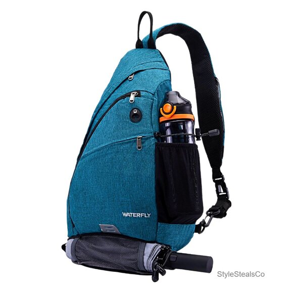 Small Sling Backpack Daypack with 7 Pockets, Water Resistant Nylon, Adjustable